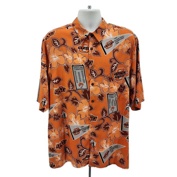 Vintage Reyn Spooner Reyn Sports Mens XL Hawaiian Shirt Oklahoma State OSU Retro - Picture 1 of 9